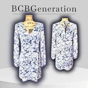 BCBGeneration Floral Pleated Tie-Back Shift Dress